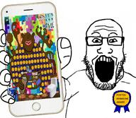 arm award brimstone clothes glasses hand holding_object holding_phone iphone meta:bait open_mouth phone soyjak stubble subvariant:phoneplier subvariant:phoneplier_vertical tshirt variant:markiplier_soyjak // 1280x1116 // 219.1KB