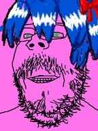 blue_hair bury_pink_gril glasses green_eyes mustache pink pink_skin s4s_(4chan) smile soyjak stubble subvariant:wholesome_soyjak variant:gapejak // 600x800 // 362.1KB