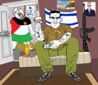 2023 Benjamin_Netanyahu anti_nazi assault_rifle bloodshot_eyes bullet carpet clothes communism dead flag:israel flag:palestine full_body game_controller gamer gaza goy grand_theft_auto grand_theft_auto_v greater_israel grey_hair gun hair hammer_and_sickle hanging hat holding_object holding_rope horn indoors irredentism islam jews jimmy_de_santa judaism kike kippah lipstick lynching menorah mudslime muslims nato necktie op_is_a_retarded_lazy_faggot_for_not_tagging_his_own_shit palestine purple_hair room rope rug shoe sitting star_of_david subvariant:muscular_chud suicide suit suit_and_tie swastika sword tattoo tmd total_muslim_death tranny troon tshirt variant:bernd variant:chudjak war zionism zionist // 2018x1750 // 631.5KB