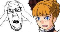 anime arm beatrice girl glasses hand open_mouth scared soyjak stubble umineko variant:ppp // 1280x684 // 145.8KB