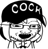 anime bowtie cap chen clothes cock cockli female glasses hair hat open_mouth soyjak stubble technology touhou variant:soyak video_game // 650x666 // 63.8KB