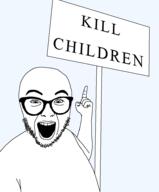 abortion glasses hair open_mouth pointing sign soyjak stubble teeth text transparent transparent_background variant:abortion_lover // 794x960 // 25.0KB