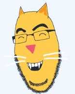 animal cat closed_eyes ear emoticon fangs glasses grin happy no_eyebrows open_mouth series:soymoji soyjak stubble variant:cobson whisker yellow yellow_skin // 721x896 // 27.6KB