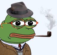 amphibian closed_mouth clothes collared_shirt fair_isle frog glssses green_skin lips nas:pepe necktie pepe pepe_the_frog pipe smoke smoking sport_coat suit suit_and_tie sweater tortoise_glasses // 1241x1202 // 867.8KB