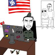 1488 american_flag arm closed_mouth computer confederate daddy flag flag:united_states full_body glasses hair hand kkk leg mommy national_socialism nazism niger soyjak subvariant:chudjak_front swastika toy_story united_states variant:chudjak variant:cobson // 640x640 // 74.9KB
