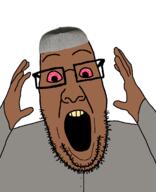 arab arm bloodshot_eyes brown_skin glasses hand islam open_mouth soyjak stubble taqiyah variant:ppp yellow_teeth // 1000x1233 // 29.3KB