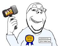 4chan arm award badge banhammer closed_mouth clothes cultural_phenomenon glasses hand holding_object janny mod smile soyjak sticky stubble subvariant:wholesome_soyjak the variant:gapejak yournamehere // 2000x1553 // 727.3KB