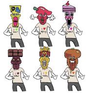 arm artist:impliedwolf bitter blush brown_skin cake cheeks cherry chocolate closed_mouth clothes drawing drool ear flavored flavorjak food french_fries fries fume glasses gums hand heart holding_object i_heart i_love incomprehensible mcdonalds merge multiple_soyjaks mustache no_teeth oh_my_god_she_is_so_attractive one_tooth open_mouth orange_skin pepper pink_skin pointing red_skin redraw sour sour_patch_kids soyjak stubble subvariant:longplier sweating sweet t-shirt tomato tongue tranny_artstyle tshirt umami variant:markiplier_soyjak variant:shirtjak white_background yellow_sclera yellow_skin // 1376x1430 // 210.7KB