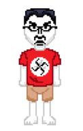 angry closed_mouth clothes full_body glasses hair nazism pixel_art soyjak subvariant:chudjak_front swastika tshirt variant:chudjak // 454x713 // 4.6KB