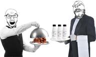 2soyjaks angry arm beard bottle bowtie bug clothes dreamstime_watermark eat_the_bugs giving glasses glove hand holding_object irl mustache open_mouth plastic_bottle plate restaurant soy soyjak soylent soylent_(original) soylent_bottle stock_image stock_image_watermark stubble tuxedo variant:feraljak variant:gapejak waiter watermark // 3000x1800 // 1.6MB