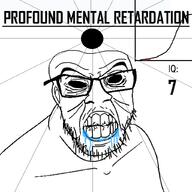 angry bald black_eyes black_hole black_sclera clenched_teeth closed_mouth cracked_teeth drool ear glasses iq iq_bell_curve mustache nightmare_fuel no_pupils profound_mental_retardation retard soyjak stubble text variant:feraljak white_skin wrinkles // 1024x1024 // 209.9KB