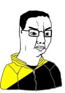 anarcho-capitalism angry clothes flag flag:anarcho-capitalism glasses hair jacket libertarian soyjak variant:chudjak // 720x1034 // 167.0KB