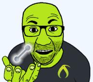 artist:bucephalus_(kiwi_farms) clothes glasses green_skin hand holding_object horrifying kiwifarms looking_at_you open_mouth perro_hold series:kiwiperros soyjak sticker stubble subvariant transparent_background tshirt variant:el_perro_rabioso // 820x720 // 60.8KB