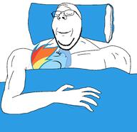 arm blanket blue130 buff closed eyes glasses hand my_little_pony pillow rainbow_dash sleeping smile soyjak stubble subvariant:wholesome_soyjak swolesome variant:gapejak // 2059x2000 // 188.3KB