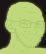 aesthetic closed_mouth computer ear glasses green green_skin looking_down old smile smug soyjak stubble subvariant:soyak_(smug) variant:soyak // 632x756 // 53.6KB