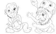 2soyjaks baby bottle diaper ear full_body mustache open_mouth soy soyjak stubble tongue variant:unknown // 3000x1800 // 473.7KB