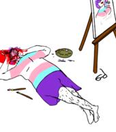arm body brain covering_head dead easel full_body glasses gore head leg leg_hair paint paintbrush painter palette purple_hair tranny variant:bernd variant:unknown white_background // 509x576 // 114.1KB