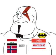 Warrior-Z(user) aryan beard blue_eyes buff flag:iraq flag:norway goatee hello_my_name_is_(sticker) namefag_drama series:keep_raging_on_them shahada smile soyjak subvariant:mexiaryan variant:meximutt video_game // 886x872 // 84.4KB