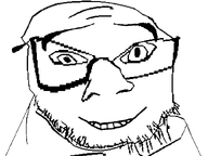 closed_mouth distorted glasses looking_at_you raised_eyebrow smile soyjak stubble subvariant:crazyguyjak teeth transparent_background variant:feraljak // 800x600 // 16.9KB