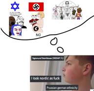 baby black_skin blue_hair breasts buff bulge coins cope cracker discord fantasy hanging islam judaism nazism nsfw sigismund_steinhauser small_chin sonnenrad subvariant:unbotheredchud swastika text thinking tranny variant:bernd variant:chudjak variant:soyak white_skin // 598x582 // 207.9KB