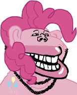 animal black_sclera cartoon cutie_mark ear hair mutt_lips my_little_pony pink_hair pink_skin pinkie_pie pony smile soyjak stubble subvariant:impish_amerimutt variant:impish_soyak_ears white_background wrinkles // 690x853 // 30.6KB