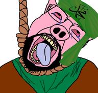 animal arab arabic_text beard big_nose big_nostrils clothes ear glasses hanging hat islam large_nose maphammad maphammad_(police_be_upon_him) muhammad mustache noose nostril nostrils open_mouth pig pink_skin rope soyjak stubble suicide text tongue tongue_out turban variant:bernd white_background yellow_teeth // 768x730 // 132.7KB