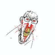 3dgifmaker angry animated blood bloodshot_eyes clenched_teeth ear glasses moving nosebleed pixel_rain red_eyes soyjak stubble subvariant:feralrage variant:feraljak vein yellow_teeth // 200x200 // 767.9KB