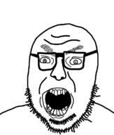 angry crooked_teeth glasses open_mouth soyjak stubble variant:volcanojak // 677x799 // 58.3KB