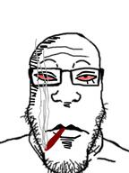 cigarette closed_mouth glasses red_eyes smoke smoking soyjak stubble variant:markiplier_soyjak // 1331x1770 // 482.5KB