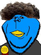 badge beak bird blue_skin closed_mouth clothes hair meta:why_the_fuck_does_he_have_4_nostrils?!?!?!!?!? series:x_inmigrants smug soyjak soyjak_party stubble twitter variant:impish_soyak_ears zoomer // 598x800 // 211.2KB