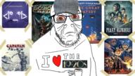 1920s alcohol angry arm beer bioshock caravan_palace closed_mouth coffee ear glasses hand i_love lackadaisy moonshine peaky_blinders poster soyjak stubble text the_great_gatsby variant:feraljak // 1920x1080 // 2.7MB