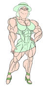 buff clothes cute eyelashes female femjak full_body glasses green_eyes green_hair green_shirt hair happy hat muscular_female neutral oh_my_god_she_is_so_attractive smile soyjak subvariant:gapejak_female tshirt variant:gapejak white_skin // 942x1832 // 524.0KB