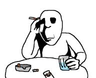 cigarette depressed drink failraid glass holding_object sad sitting subvariant:evanjak table tired variant:gapejak // 879x716 // 70.8KB