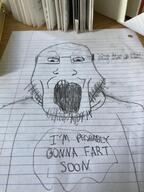 glasses irl oekaki open_mouth paper pencil_drawing redraw soyjak stubble text variant:markiplier_soyjak // 506x675 // 383.3KB