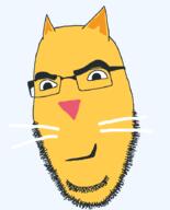 animal cat closed_eyes ear emoticon fangs glasses series:soymoji smile smirk soyjak stubble variant:cobson whisker yellow yellow_skin // 721x896 // 26.4KB