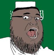 arab arabic_text beard brown_skin country ear flag glasses open_mouth saudi_arabia soyjak taqiyah variant:fatjak // 974x998 // 152.1KB