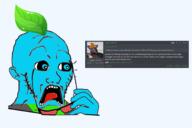 blue_skin froot glasses kiwifarms open_mouth schlog soyjak subvariant:doctos teeth tongue transparent_background variant:soyak wrong_shirt_coloring_award_or_something // 3000x2000 // 1.4MB