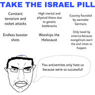 clothes ear glasses hat israel judaism kippah large_nose soyjak speech_bubble subvariant:pol_face text variant:chudjak // 3464x3464 // 828.8KB