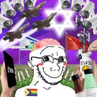5g artist:soyia_agent blush chemtrails chinese_flag david_dees f35 fighter_jet israeli_flag jewish_nose lgbt_flag schizo schizophrenia security_camera soy soylent star_of_david subvariant:doctos tiktok usa_flag vaccine variant:soyak // 2000x2000 // 3.7MB