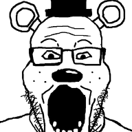 animal animatronic bear clothes ear five_nights_at_freddy's five_nights_at_freddy's_1 freddy_fazbear glasses hat horror open_mouth snout soyjak stubble top_hat variant:markiplier_soyjak video_game // 600x800 // 26.5KB