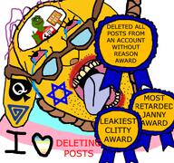 blogo bloodshot_eyes booru_jannies_must_die clothes crying dog ear flag glasses hair hanging janny jewish_star jews judaism kike lipstick no_eyebrows open_mouth pedophile purple_hair queen_of_spades rent_free rope soyjak star_of_david stubble suicide tongue tranny ttt ttt_(namefag) variant:bernd yellow // 768x719 // 293.2KB