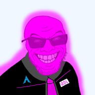 agent arch_linux aura badge clothes conspiracy glasses glowing glowing_eyes grin necktie ominous qdl quote_(user) quote_domme_league quotecord series:administ_soyjaks smile subvariant:feralgrin suit sunglasses text transparent_background trend:glowie variant:feraljak wrinkles // 1024x1024 // 155.9KB
