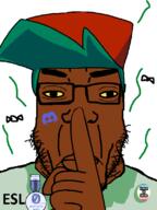 artist:bulgarian badge black_skin blue_hair boyfriend_(friday_night_funkin') cap closed_mouth clothes finger fnf_pedo friday_night_funkin' glasses hair hand hat map_(pedophile) merge neutral pedophile soyjak stinky stubble stupid.png_poster subvariant:chudjak_front subvariant:chudplier sweating text trend:slopjak variant:chudjak variant:markiplier_soyjak yellow_sclera // 600x800 // 47.1KB