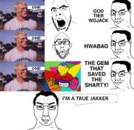 anti_cobson chad coal colorful deformed diaper ear foot football glasses meme meta multiple_soyjaks open_mouth smirk soyjak soyjak_party speech_bubble stubble subvariant:chuddy subvariant:wholesome_soyjak text variant:chudjak variant:cobson variant:gapejak variant:nojak // 1547x1496 // 1.0MB