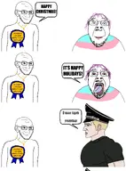 award bald buff christian_cross christianity christmas cross crying english_text flag:transgender_pride_flag glasses multiple_soyjaks muscles nas:nordic_chad necklace nordic_chad open_mouth red_eyes smug smug_soyjak speech_bubble stubble teeth text tongue_out tranny troon troonella variant:bernd variant:soyak white_background yes yule // 1480x2003 // 678.6KB