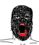 beard black_face black_skin blackface glasses ms_paint mustache nigger open_mouth red_lips soyjak stubble variant:a24_slowburn_soyjak // 454x520 // 27.3KB