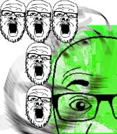 angry distorted glasses green_skin multiple_soyjaks mustache open_mouth soyjak stubble variant:a24_slowburn_soyjak variant:el_perro_rabioso variant:gapejak // 454x520 // 179.0KB