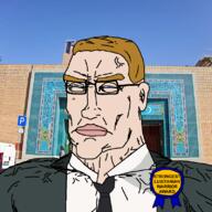aryan award blue_eyes buff closed_mouth coat ear glasses hair irl_background mosque nazism portugal portugaryan soyjak subvariant:perceptive_chud variant:chudjak vein yellow_hair // 799x799 // 2.4MB