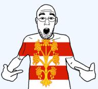 arm british clothes ear england flag flag:westmorland glasses hair hand open_mouth pointing soyjak stubble teeth tshirt united_kingdom variant:shirtjak westmorland // 1236x1118 // 197.8KB