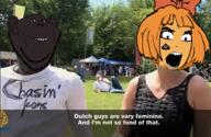 2soyjaks bbc black_skin blue_eyes bow clothes ear hair irl mymy ongezellig open_mouth orange_hair queen_of_spades smile soy_parody soyjak stubble tattoo text variant:cobson variant:impish_soyak_ears // 535x348 // 286.6KB